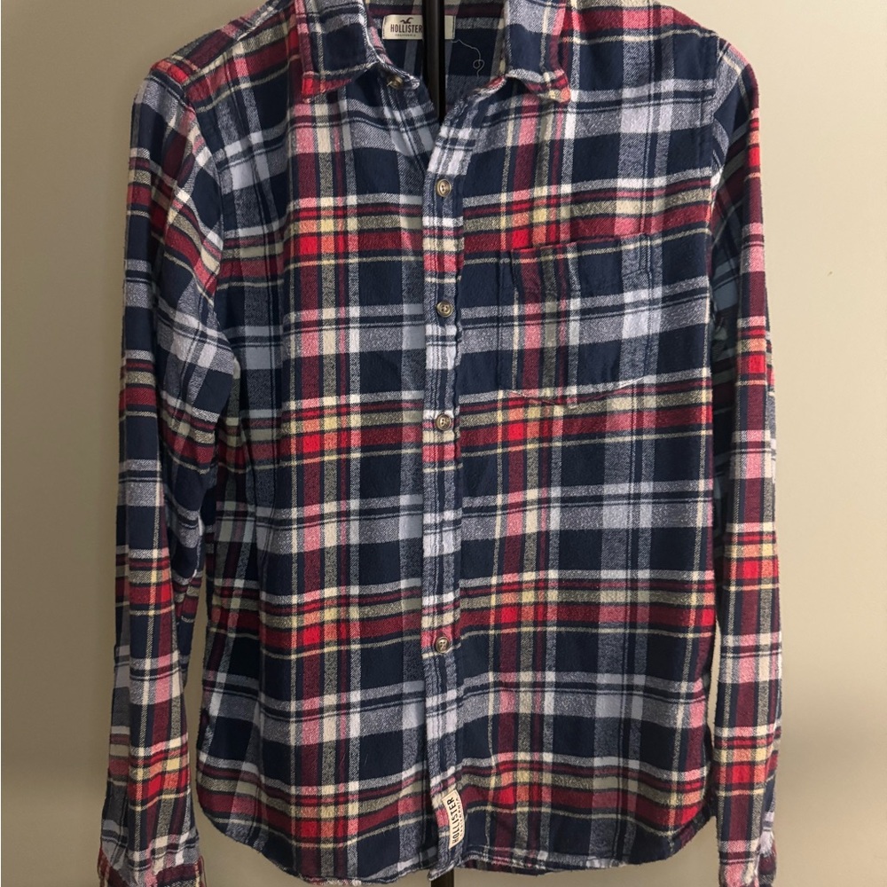 Hollister Men's Plaid Shirt - Red and Blue